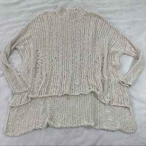 Free People Mock Neck Oversized Tunic Pullover Knit Sweater Cream Off White